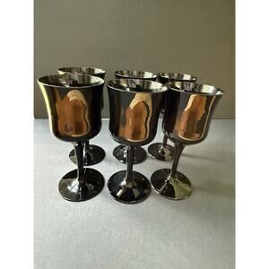 Vintage Black Ebony Wine Glasses Stemmed Espresso Set (6) MCM Barware Cocktail